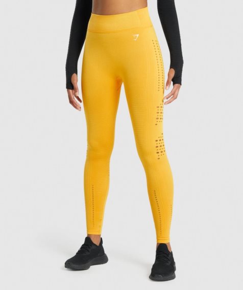 Women's Gymshark Glow Seamless Leggings Yellow | NZ 5IJEOZ